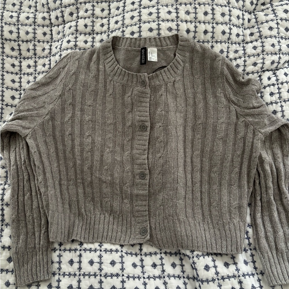Gray Cable Knit Cardigan